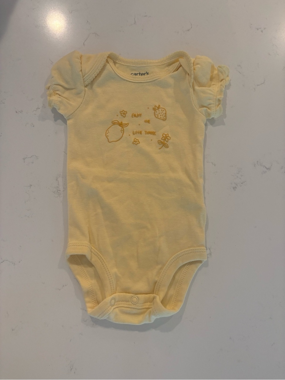 Carter's Pale Yellow Puff-Sleeve Fruit Embroidered One-Piece